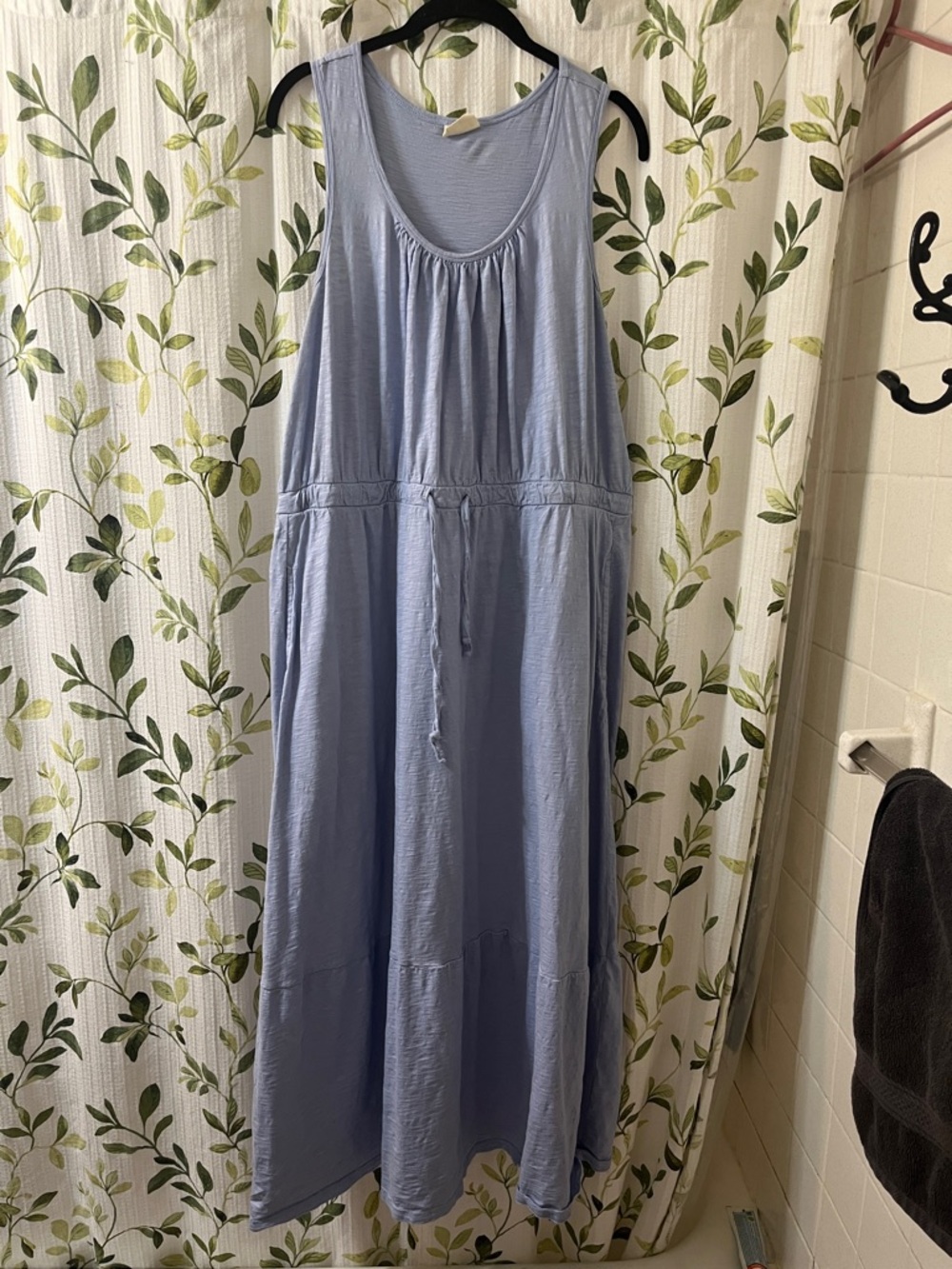 Pact Blue periwinkle purple Sleeveless Drawstring Maxi Dress organic cotton L